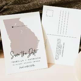 クイン - ジョージア州 マップ セーブ・ザ・デート 移動可能なハート ポストカード