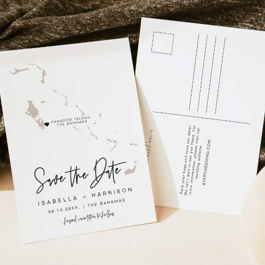 クイン バハマ地図 Save the Date *動くハート! ポストカード