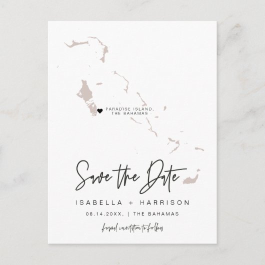 クイン バハマ地図 Save the Date *動くハート! ポストカード (正面)
