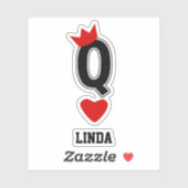 クイーンおもしろいレターQカードクラウンシンボル名前をカスタムする シール (シート)