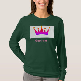 クイーンのカスタムテキストクラウン画像ディープフォレストロングスリーブ Tシャツ