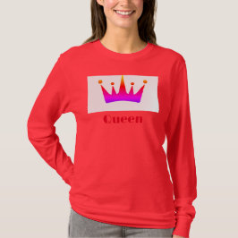 クイーンのカスタムテキストクラウン画像ディープレッドロングスリーブ Tシャツ