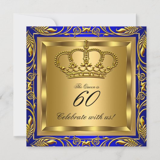 クイーンまたはキング王室のブルー金ゴールドエリートバースデーパーティー 招待状 (正面)