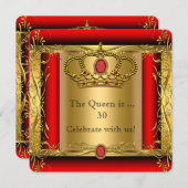 クイーンまたは王リーガルレッド金ゴールド誕生日パーティー 招待状 (正面/裏面)