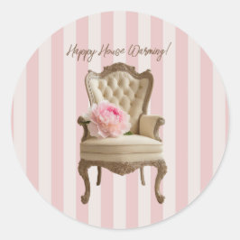 クイーンアンウィングチェアピンク牡丹 ラウンドシール