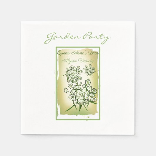 クイーンアンズレースウォーターカラーシードパケット スタンダードカクテルナプキン (正面)