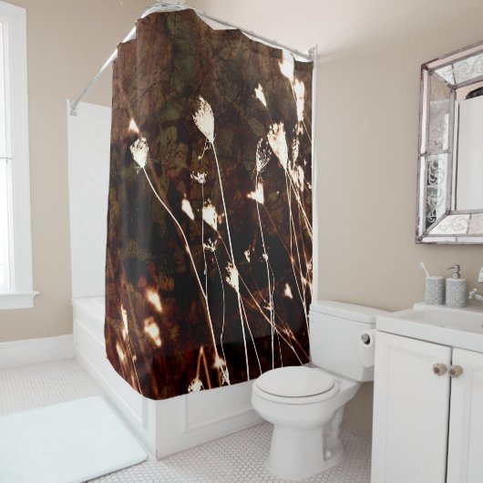 クイーンアンズレースダークブラウングリーンタペストリー シャワーカーテン (インサイチュ)