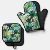 クイーンアンズレース抽象芸術 鍋つかみ&鍋敷きセット (正面/裏面)