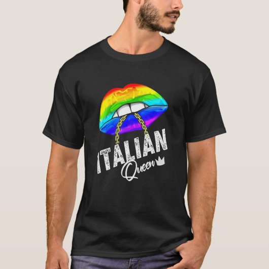 クイーンイタリアンLgbtqゲイプライドフラッグリップレインボーミー Tシャツ (正面)
