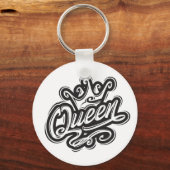 クイーンウィズクラウンタイポグラフィデザイン キーホルダー (正面)