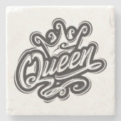 クイーンウィズクラウンタイポグラフィデザイン ストーンコースター (正面)