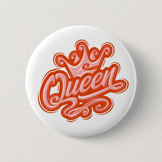 クイーンウィズクラウンタイポグラフィデザイン 缶バッジ (正面)