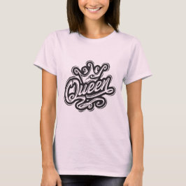 クイーンウィズクラウンタイポグラフィデザイン Tシャツ