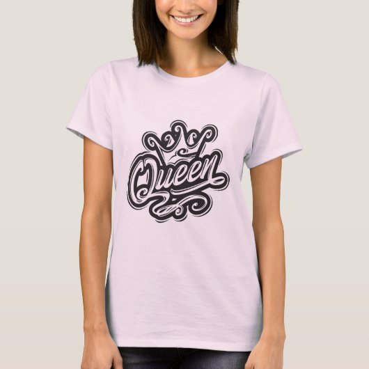 クイーンウィズクラウンタイポグラフィデザイン Tシャツ (正面)