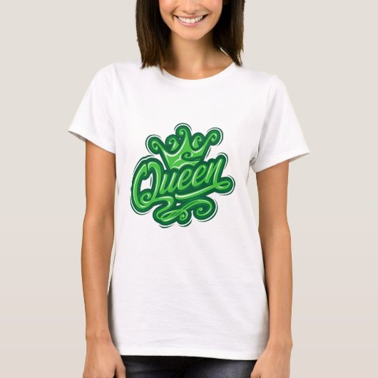 クイーンウィズクラウンタイポグラフィデザイン Tシャツ (正面)