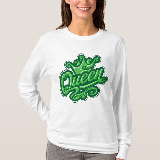 クイーンウィズクラウンタイポグラフィデザイン Tシャツ (正面)