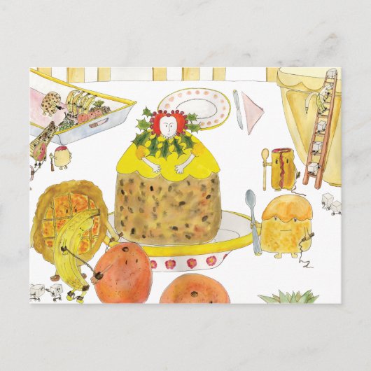 クイーンエリザベスおもしろい1ケーキ歴史漫画アート ポストカード (正面)