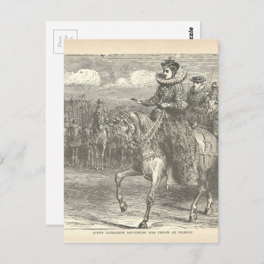 クイーンエリザベスIアットティルベリーアンティーク版木、銅版、版画 ポストカード (正面/裏面)