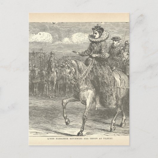 クイーンエリザベスIアットティルベリーアンティーク版木、銅版、版画 ポストカード (正面)