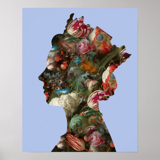 クイーンエリザベスIIシルエットフラワースモール ポスター (正面)