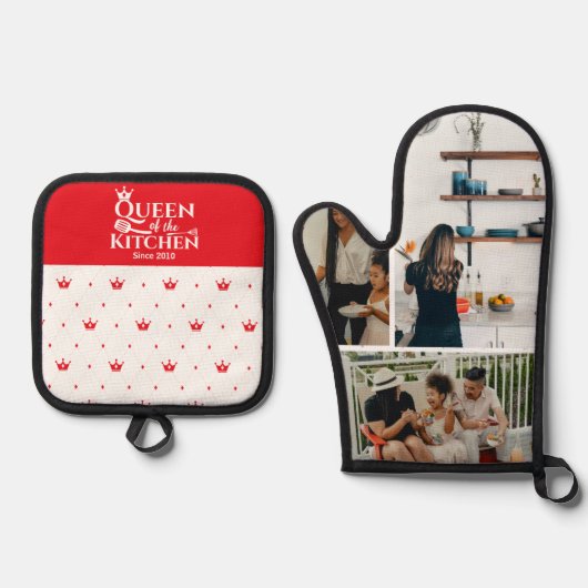 クイーンエレガントクラウンシック柄3フォトカスタムー 鍋つかみ&鍋敷きセット (正面)