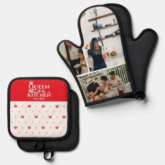 クイーンエレガントクラウンシック柄3フォトカスタムー 鍋つかみ&鍋敷きセット (正面/裏面)