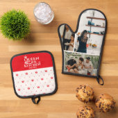 クイーンエレガントクラウンシック柄3フォトカスタムー 鍋つかみ&鍋敷きセット (トップダウン)