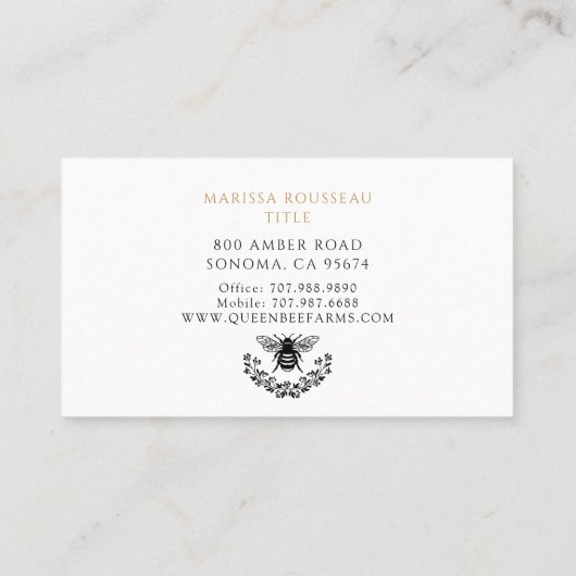 クイーンエレガントハニービー白黒金ゴールド 名刺 (裏面)