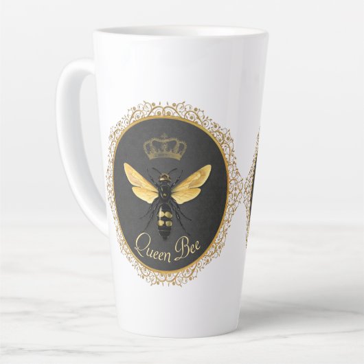 クイーンエレガントビーフランスのグレイ金ゴールドイエロー カフェラテマグ (左アングル)