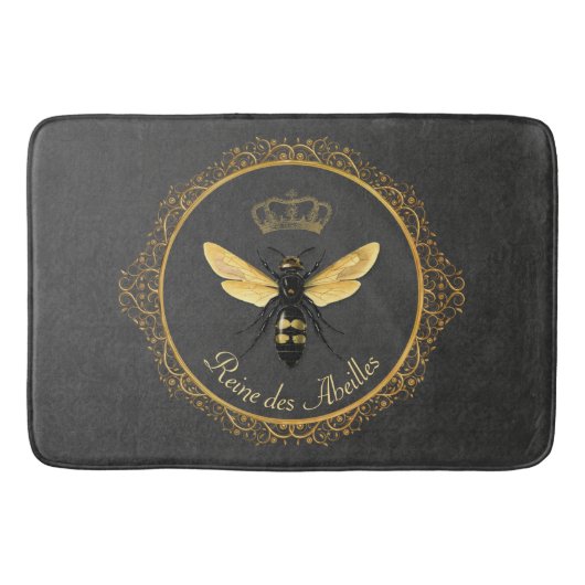 クイーンエレガントビーフランスのグレイ金ゴールドイエロー バスマット (正面)