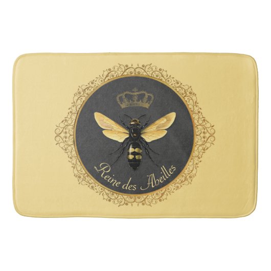 クイーンエレガントビーフランスのグレイ金ゴールドイエロー バスマット (正面)
