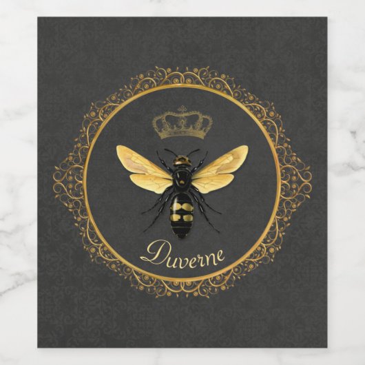 クイーンエレガントビーフランスのグレイ金ゴールドイエロー ワインラベル (シングルラベル)