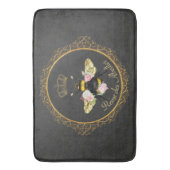 クイーンエレガントビーフランスのピンクローズグレー金ゴールド バスマット (正面縦)