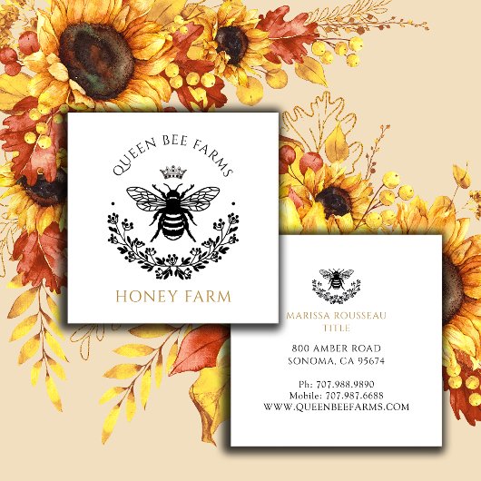 クイーンエレガントビー白黒金ゴールドビジネススクア スクエア名刺