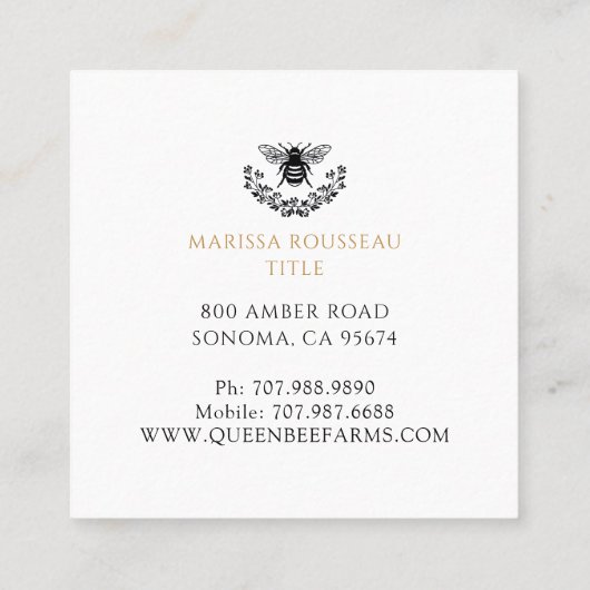 クイーンエレガントビー白黒金ゴールドビジネススクア スクエア名刺 (裏面)