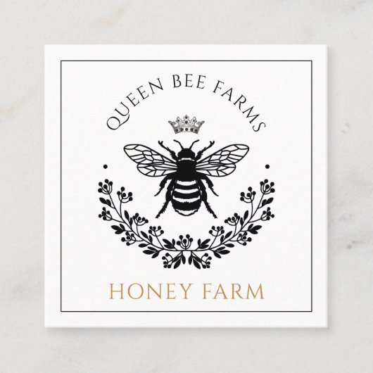 クイーンエレガントビー白黒金ゴールド事業 スクエア名刺 (正面)