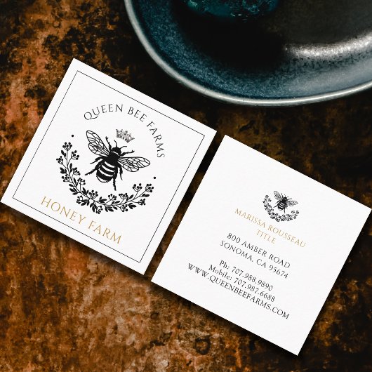 クイーンエレガントビー白黒金ゴールド事業 スクエア名刺