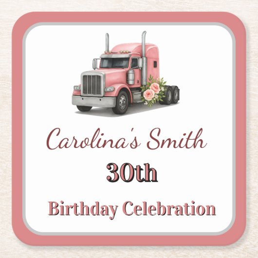 クイーンオブザロード誕生日女性トラックドライバー スクエアペーパーコースター (正面)
