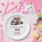 クイーンオブザロード誕生日女性トラックドライバー ペーパープレート (パーティー)