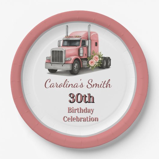 クイーンオブザロード誕生日女性トラックドライバー ペーパープレート (正面)