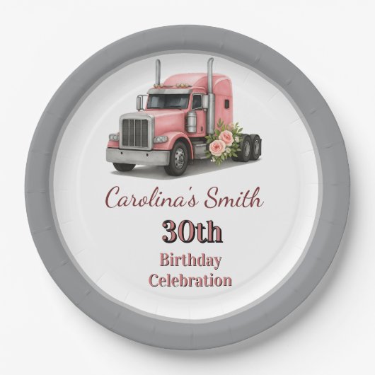 クイーンオブザロード誕生日女性トラックドライバー ペーパープレート (正面)