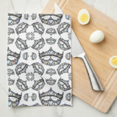 クイーンオブハートシルバークラウンティアラスホワイト キッチンタオル (四つ折り)