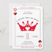 クイーンオブハートトランプのポーカーカードガールベビーシャワー 招待状 (正面)