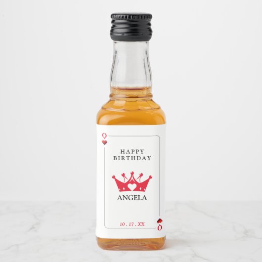 クイーンオブハートトランプのポーカーカード誕生日 リキュールボトルラベル (正面)