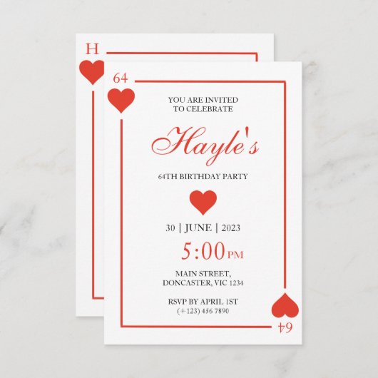 クイーンオブハートトランプ64th誕生日 招待状 (正面/裏面)