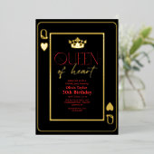 クイーンオブハートブラックレッド金ゴールド誕生日パーティー 箔招待状 (立ち正面)