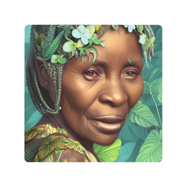 クイーンカリブのブラックウーマンメタルウォールアート メタルプリント (正面)