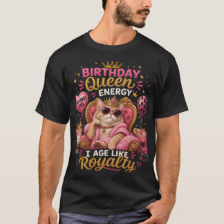 クイーンキャットの誕生日クラウン パーティーデザイン Tシャツ