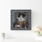 クイーンキャットツキセド子猫ルネッサンスおもしろいポートレート スクエア壁時計 (ホーム)