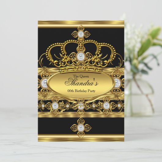 クイーンキングプリンス王室の金ゴールドダイヤモンドクラウンパーティー 招待状 (スタンド正面)